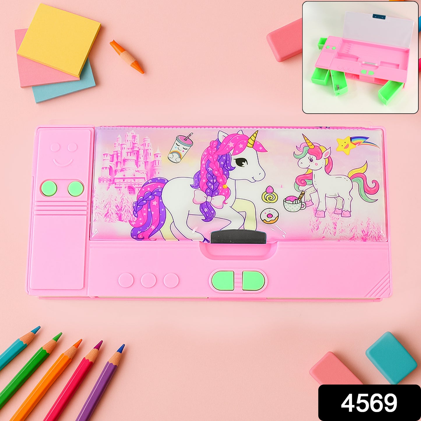 4569 Multi Purpose Gadget Jumbo Pencil Box Compass With Calculator Jumbo 2 Side Slot Geometry Box Compass Use School  Traveling  Studio