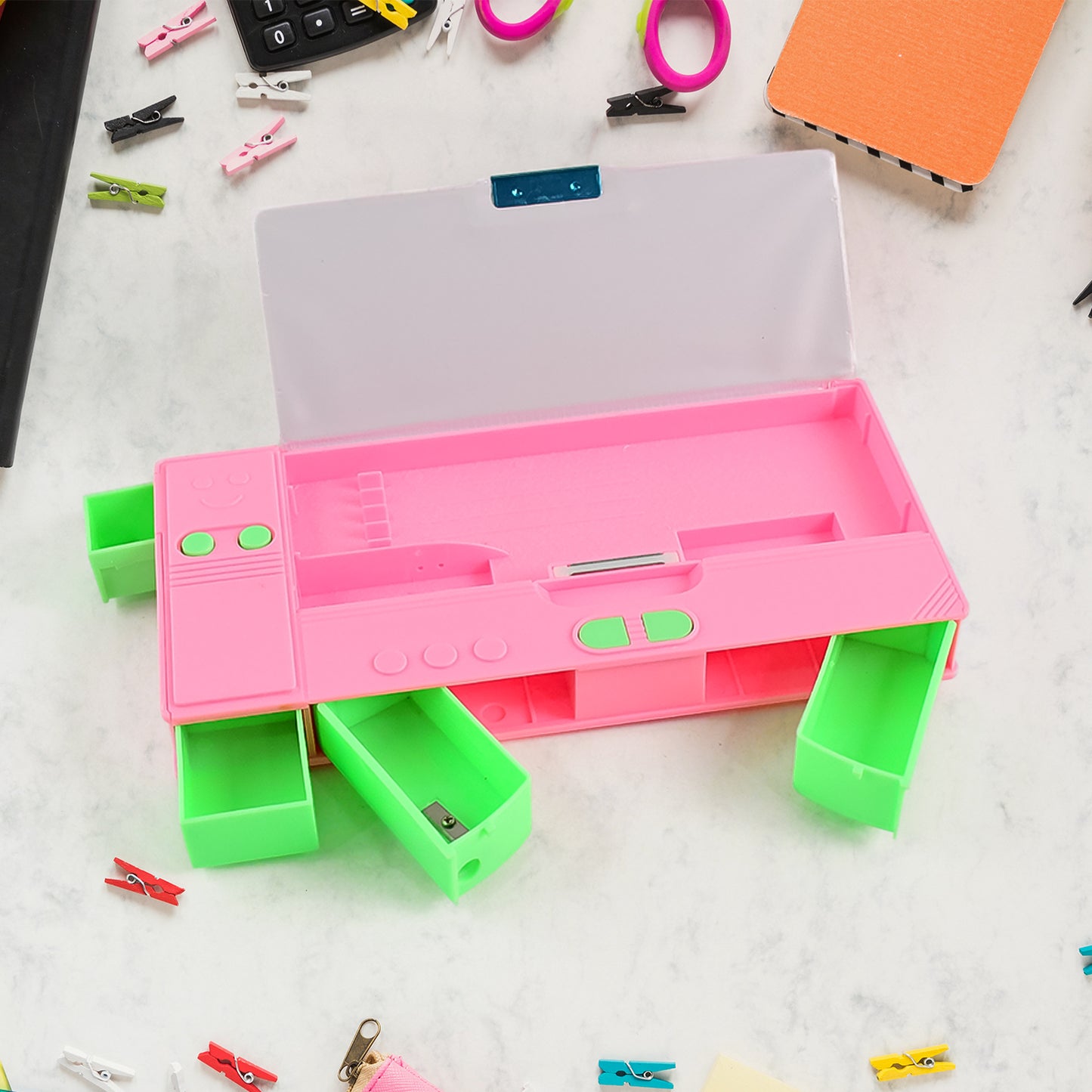 4569 Multi Purpose Gadget Jumbo Pencil Box Compass With Calculator Jumbo 2 Side Slot Geometry Box Compass Use School  Traveling  Studio